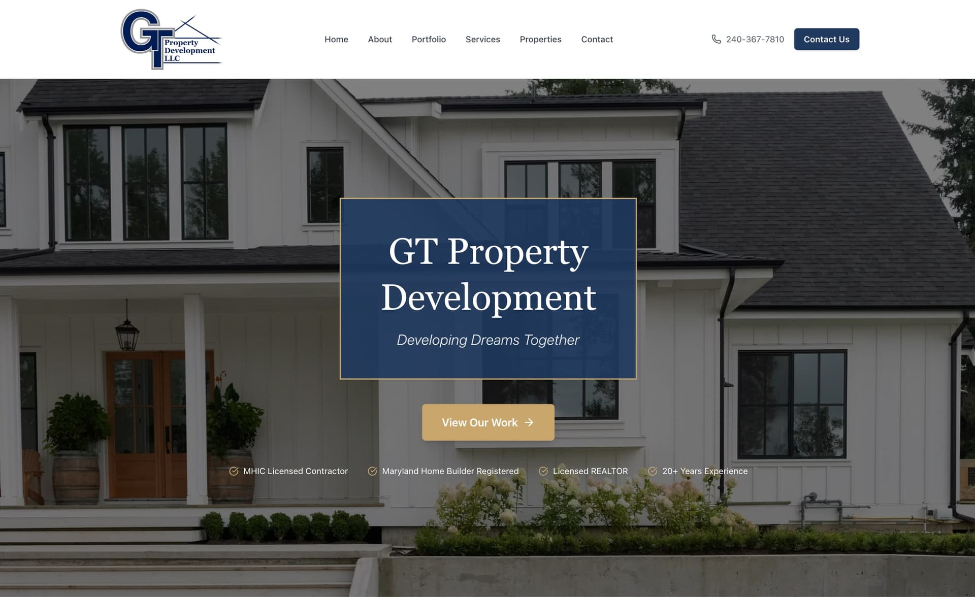 GT Property Development website homepage - desktop view designed by DGK Technologies