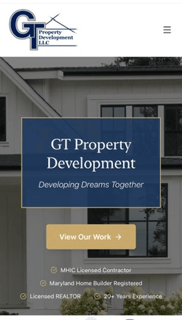 GT Property Development website - mobile responsive design