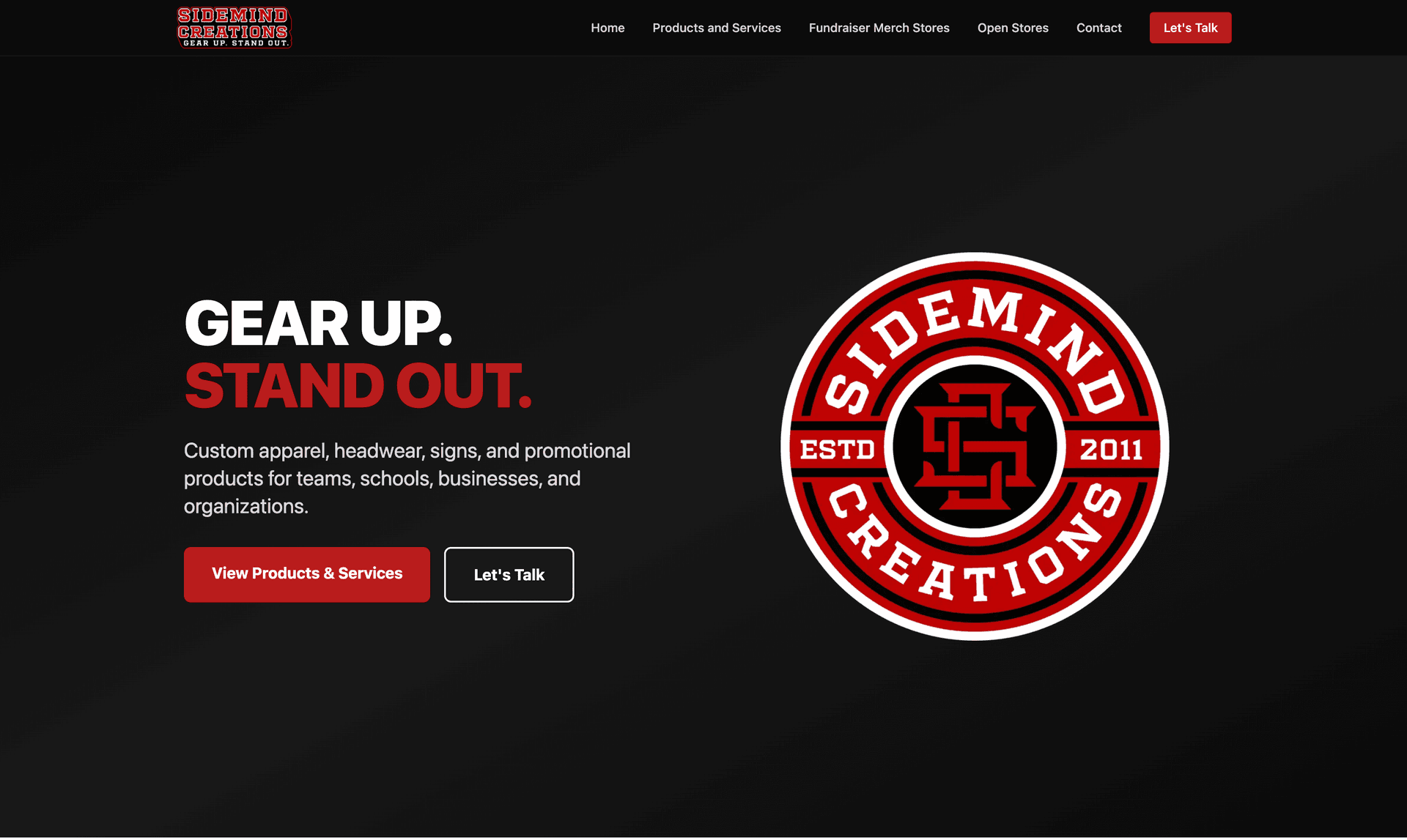 Sidemind Creations website homepage - desktop view designed by DGK Technologies