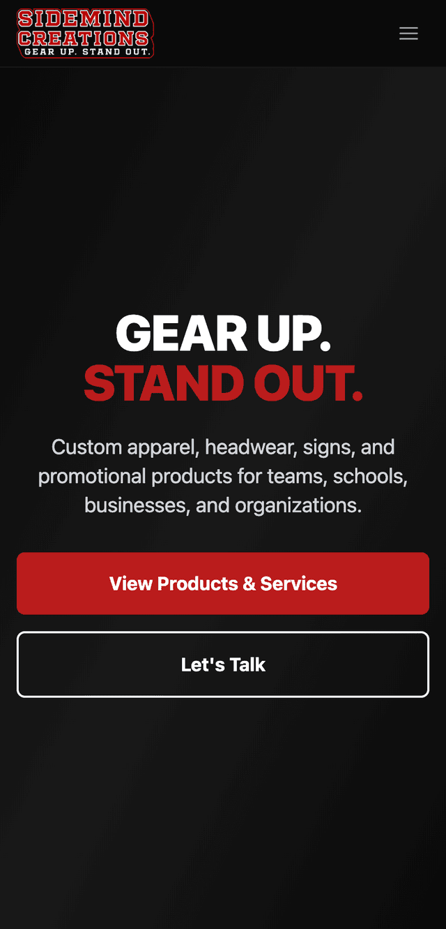 Sidemind Creations website - mobile responsive design