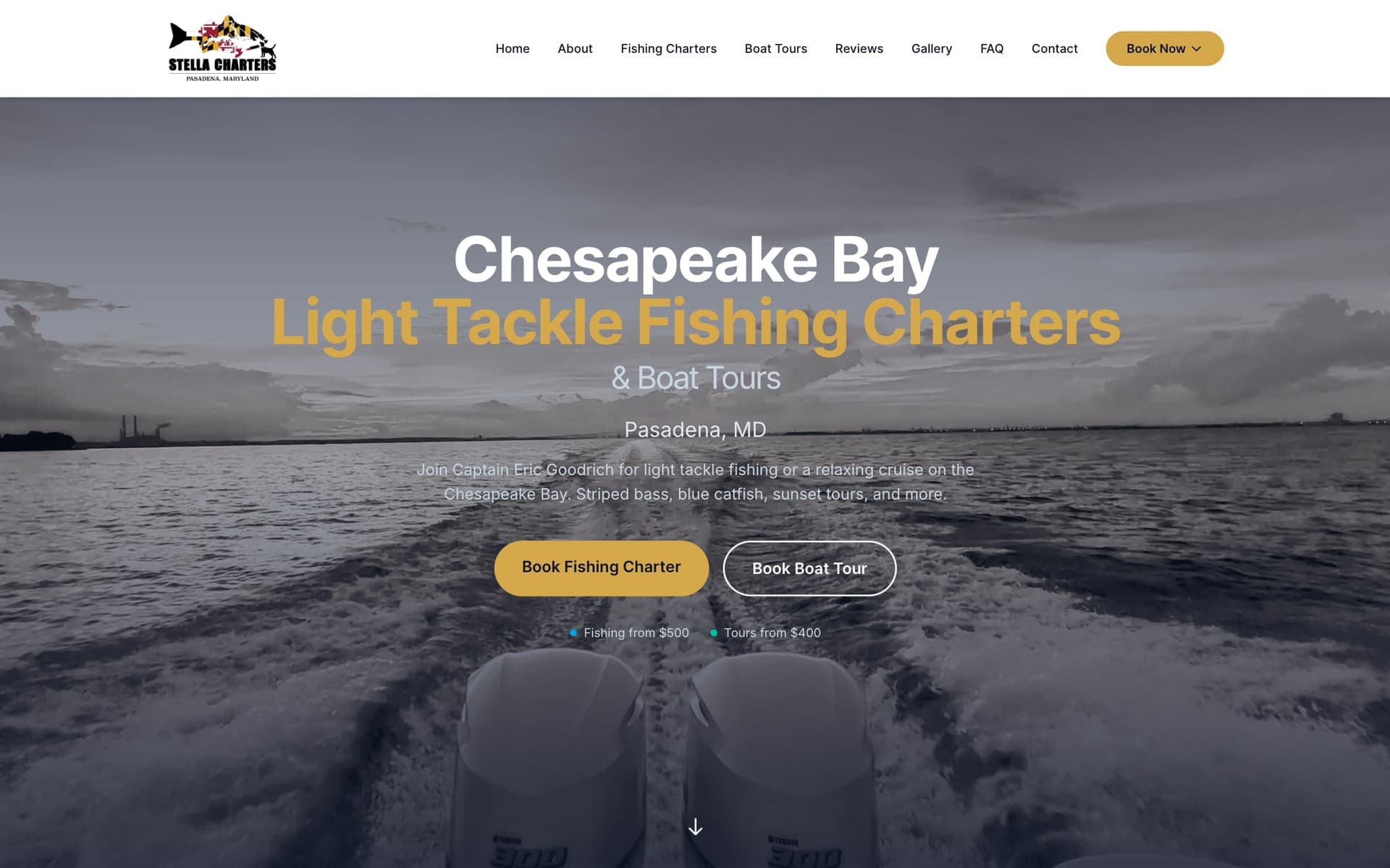 Stella Charters website homepage - desktop view designed by DGK Technologies