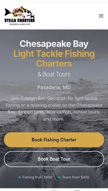 Stella Charters website - mobile responsive design